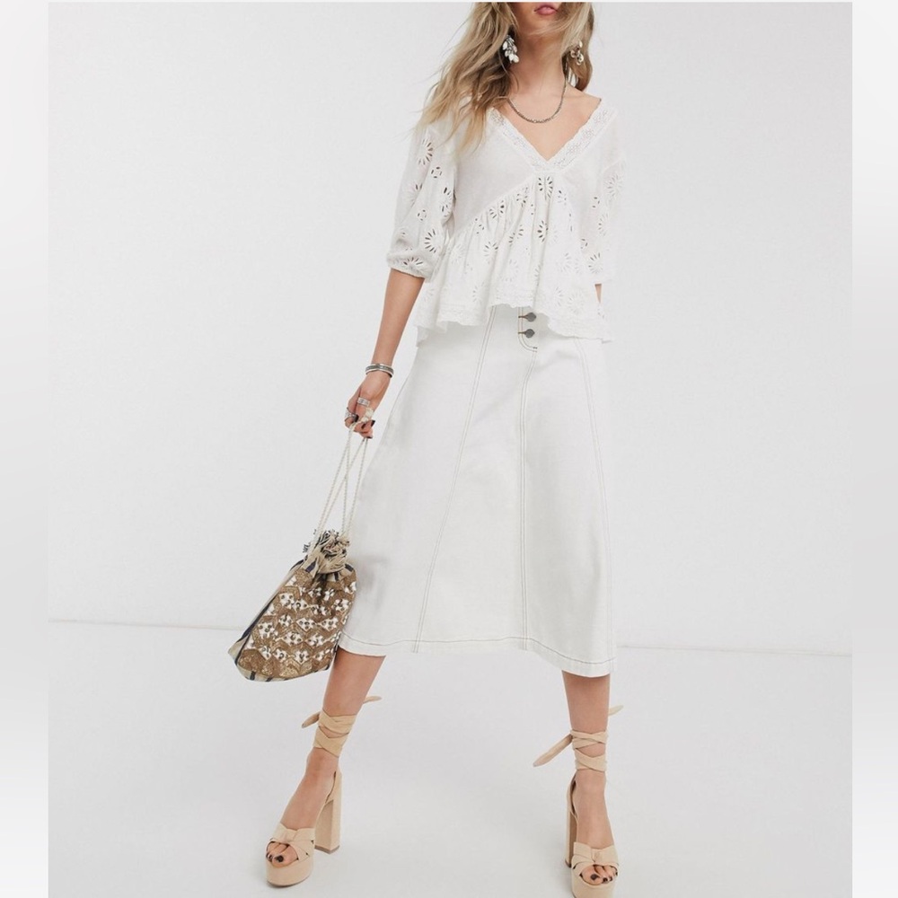 Free People Sweeter Side Eyelet Embroidered Blouse in White NWT - Picture 7 of 11
